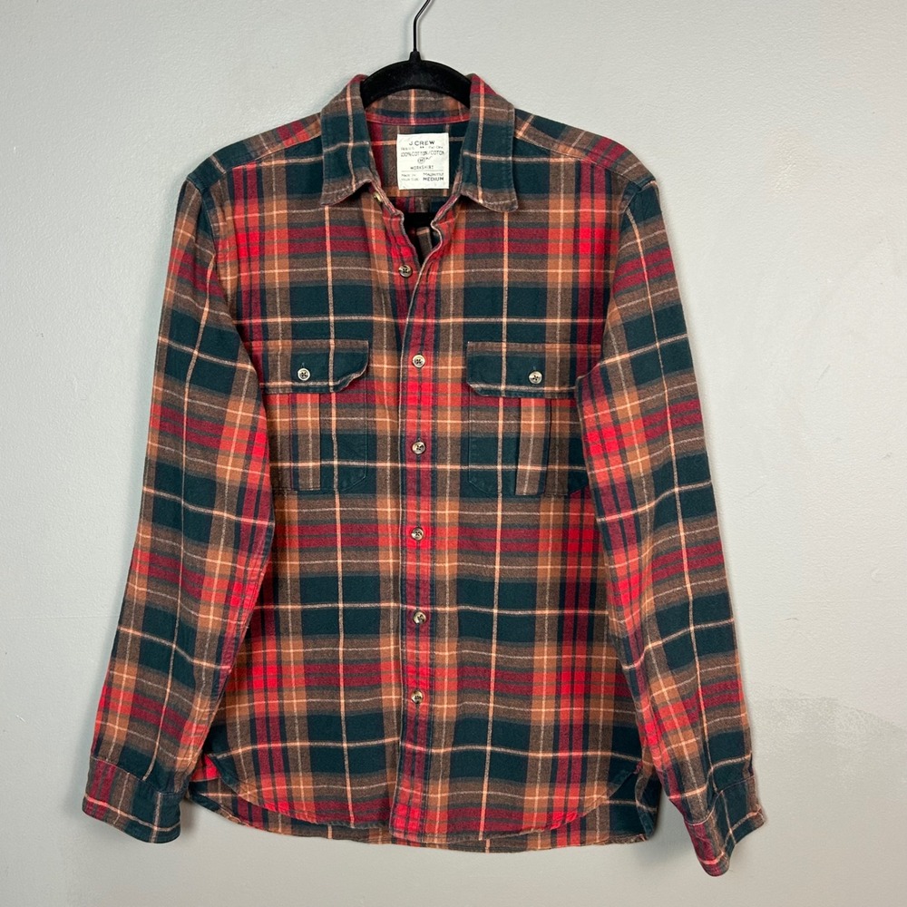 Y2K J.Crew Flannel Workshirt Mens M Plaid Workwear Rugged Cotton Button Down